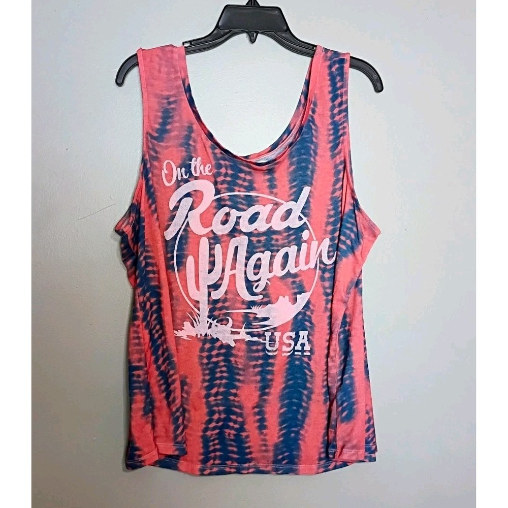 maurices Womens Tank Top Size 2 Pink Blue Tie-Dye USA Sleeveless Scoop